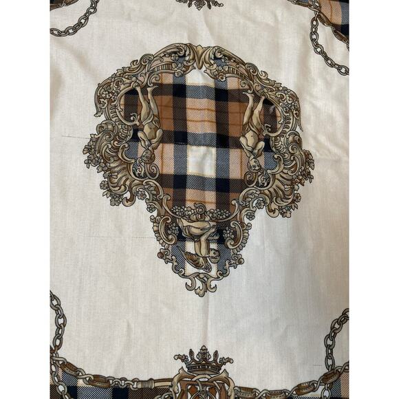 Women's large blanket scarf raw hem beige/tan/brown chain detail scrolling - Picture 4 of 8